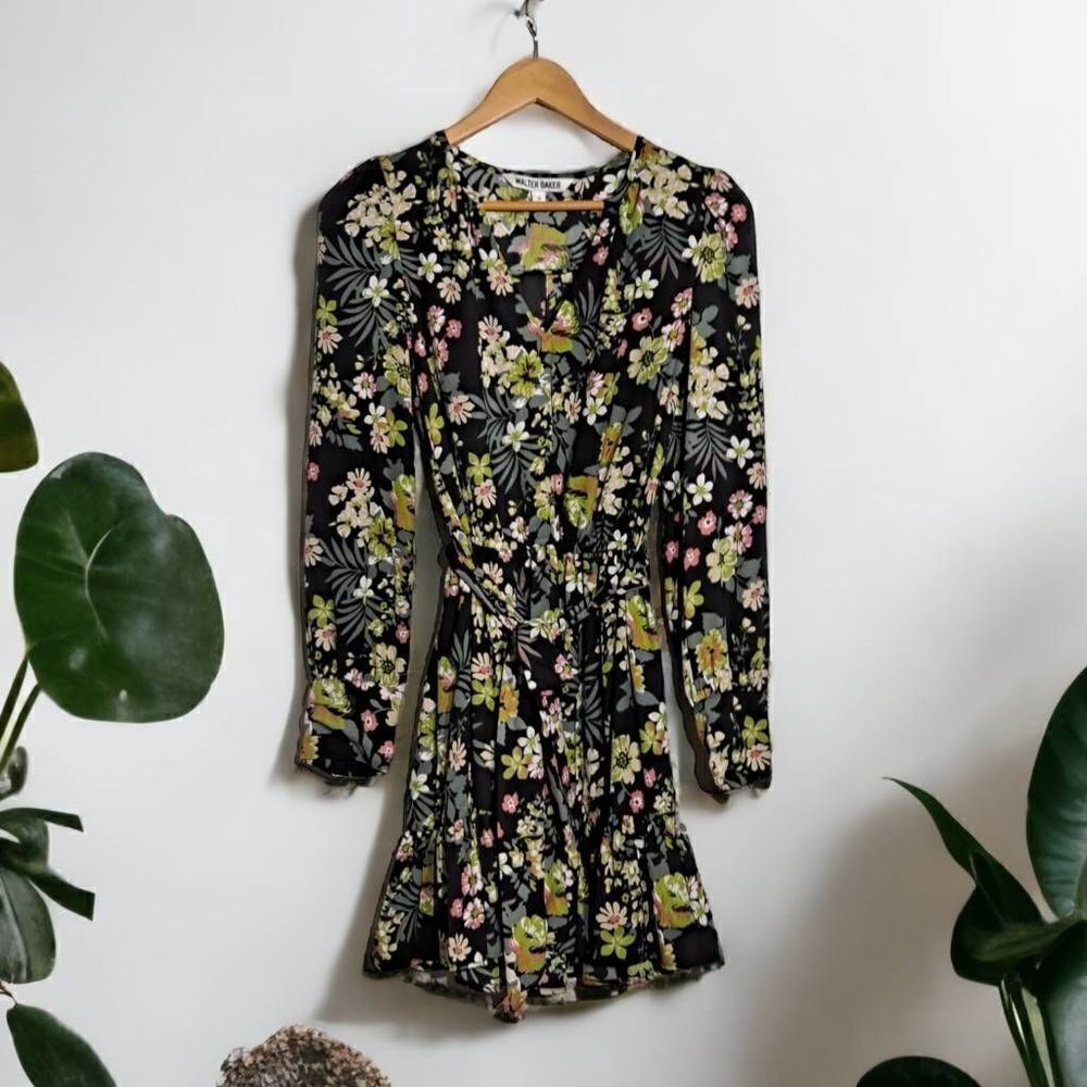 Walter  Baker Long Sleeve Floral Dress Black Small